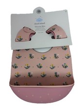 Cloud Island Silicone Bibs 2pk Flowers Dots Waterproof Baby Feeding Soft - NEW
