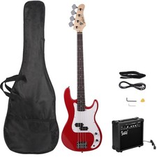 Glarry 46in Beginner Electric Bass Guitar Starter Kit w/Case 20W Amp Red