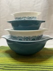 Vintage Pyrex Apollo 11 Horizon Blue Cinderella Bowls complete set 441-444 EUC A