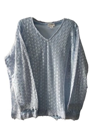 CW Classics 2 Piece Blouse Set Lace Crochet Top W/Tank Top Size 2X Baby Blue