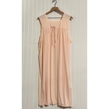 Vintage Peach Nylon Coquette Sleepwear Nightgown XL Pleated Ribbon Bow Softgirl