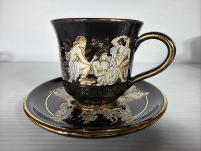 Hand Made in Greece 24K Gold Tea Cup Saucer Greek Mythology