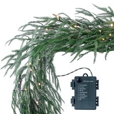 6FT Prelit Norfolk Pine Christmas Garland Battery Operated with 50 LED Lights