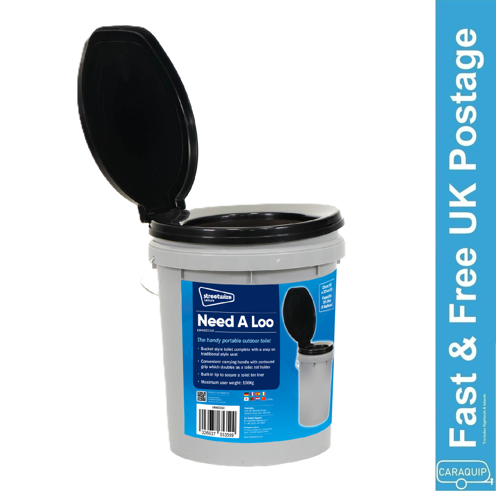 Portable Camping Toilet Need-a-Loo Compact Camping Festival Outdoor Bucket Potty
