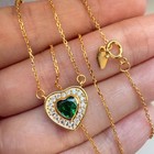 925 Sterling Silver Necklace 5mm Heart Emerald Gemstone Zircon Pendant Women — photo 9