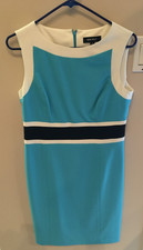 Nine West Size 4 Turquoise Blue & White Sleeveless Dress