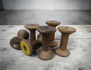 Lot of 6 Antique Vintage 3" Plain Wooden Industrial Textile Bobbins Spools