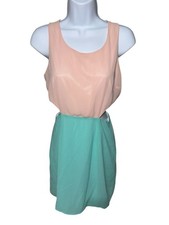 Women’s Tobi Sleeveless Peach/Mint Colorblock Cutout Mini Dress - M