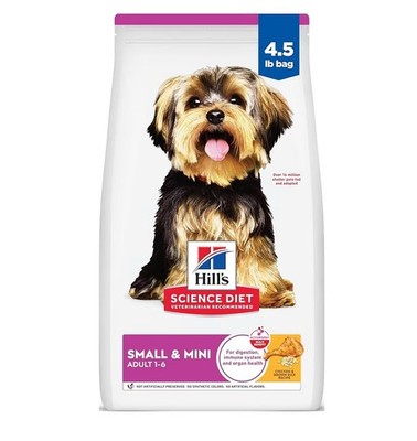 Hills Science Diet Adult Small Dry Dog Food Chicken Brown Rice 4.5lb Bag, 4 Pack