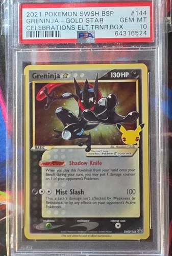 Pokemon Greninja Gold Star Celebrations ETB Black Star Holo Promo SWSH144 PSA 10