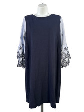 Loft Women's Blue Eyelet 3/4 Bell Sleeve Midi Dress - M