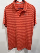 Nike Golf Polo Shirt Large Dri Fit Dry Striped Orange Performance Stretch
