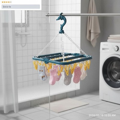 Wäschebügel mit 32 Clips, faltbare Socke für Wäscheleine, Trockner Multi