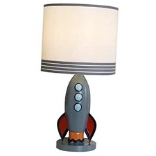 Kids Bedside Table Lamp, Adorable 14 Inch Rocket Ship Design with Cute