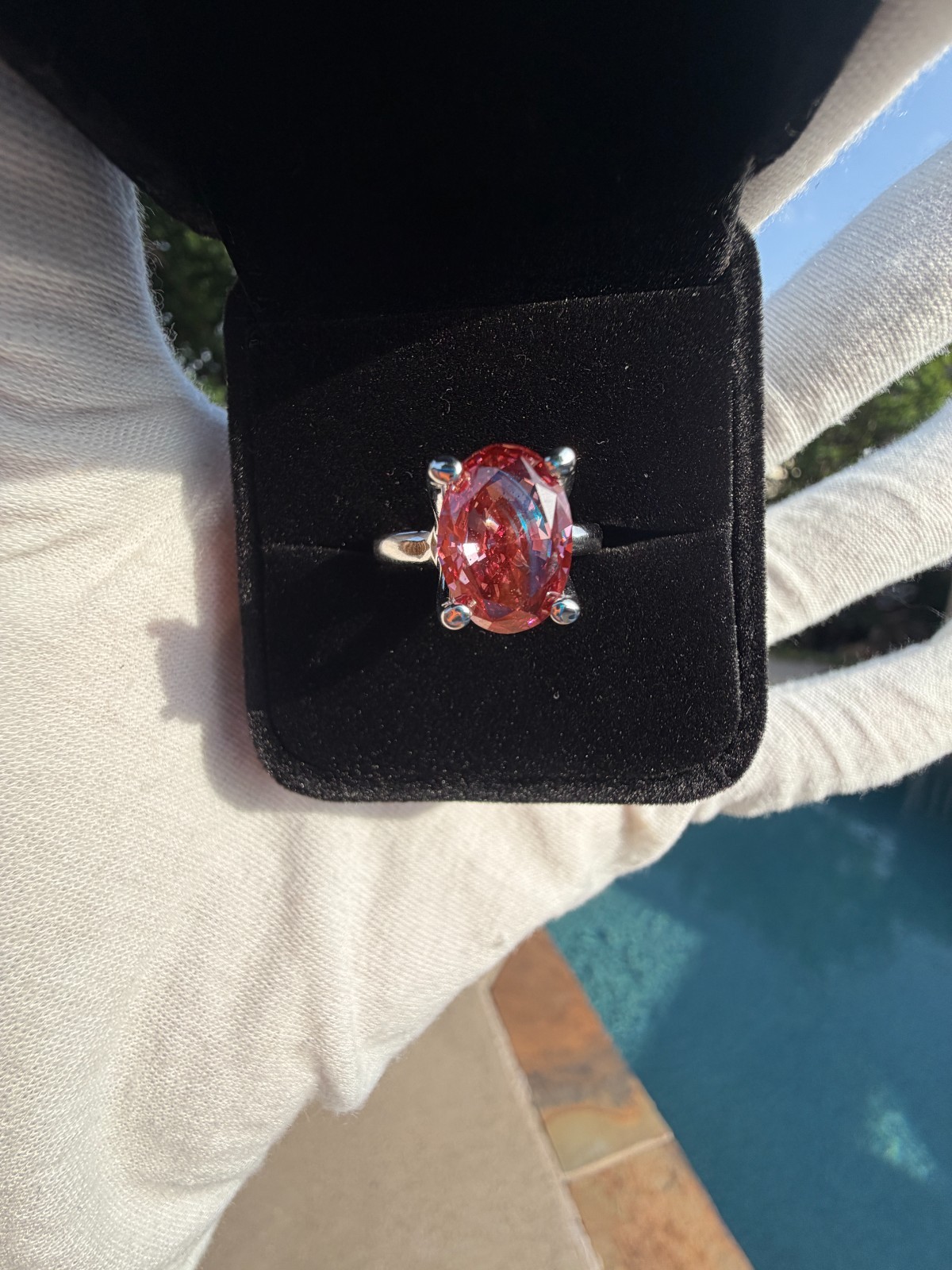 4.1ct Oval Lab Diamond Ring Pink IGI Certified 14k White Gold