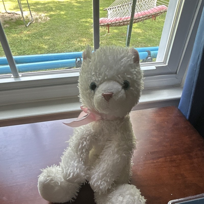Shining Stars White Bear Plush Stuffed Animal, Pink Ribbon, Small, Washable