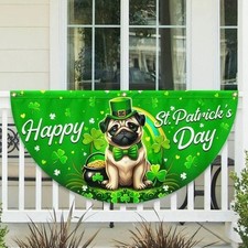 Pug Dog Happy St. Patrick's Day Welcome Non-Pleated Semicircle Fan Fence Flag