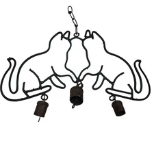 Cat-Themed Hand-Made Cast Iron Metal Wind Chime With Bells