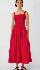 Brand new JOHN LEWIS ANYDAY Shirred Bodice Midi Dress, Red, Sz 8 RRP £55