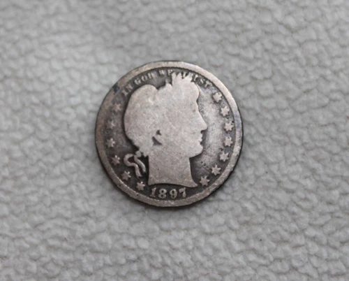 1897 Philadelphia Mint Silver Barber Quarter Rare Old 25 Cent Coin, G-VG