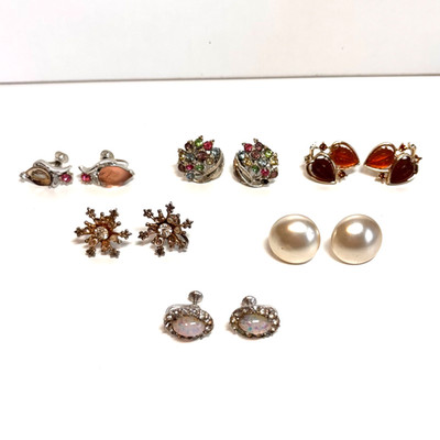 VINTAGE EARRINGS 6 pair designer signed screw back DAMAGE missing stones scuffed