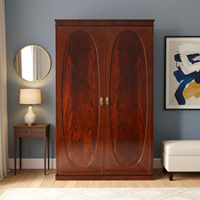 Stunning Antique Flame Mahogany Double Wardrobe with Mirror door & splits down.