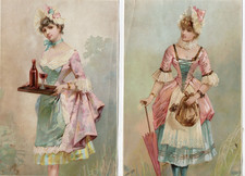chromo lithographies 2 lithos " Fin 19éme" - femmes galantes - format 10 x 15