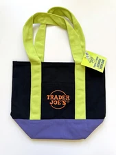 Trader Joe's Mini Halloween Canvas Tote Bag New with Tags - BLACK MULTICOLOR 