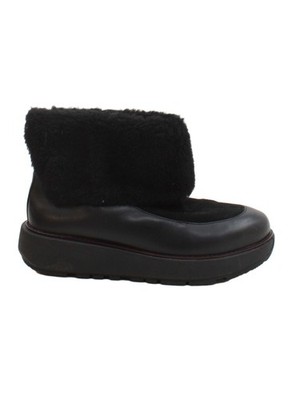 FitFlop Damen Stiefel UK 6 schwarz Leder mit Wildleder, Kunstfell Plateau