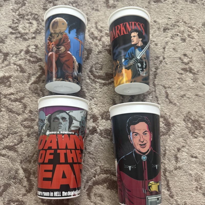Lot Of 4 Fright Rags 32oz Cups Trick R Treat Joe Bob Dawn Of The Dead Army Of