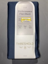 Threshold QUEEN 400 Thread Count Performance Flat Sheet Metallic Blue NEW