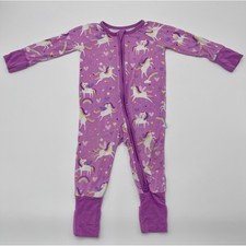 Little Sleepies 3-6 Months Purple Unicorn Rainbow Zip Pajamas Romper Kids