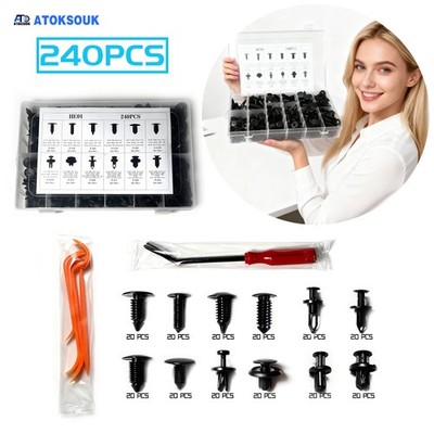 240pcs+5 For Ford Focus Plastic Rivets Push Fasteners Bumper Retainer Clips Kit