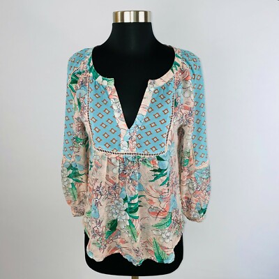 Love Fire Top Pretty Cute Funky Bohemian Print Floral Tribal Keyhole Hi Low S