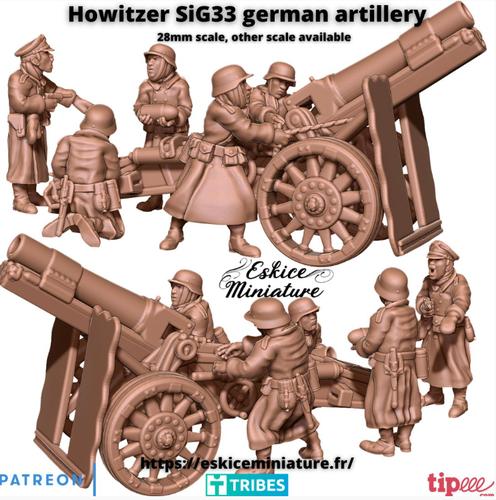 WW2 German Artillery Howitzer SiG33 w/ Crew Set (3D PRINTED) - 第 1/2 張圖片