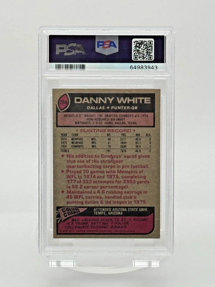 1977 Topps Danny White #284 - PSA/DNA Auto 10 - Cowboys QB Rookie Ink ⭐ Foto 2 de 2