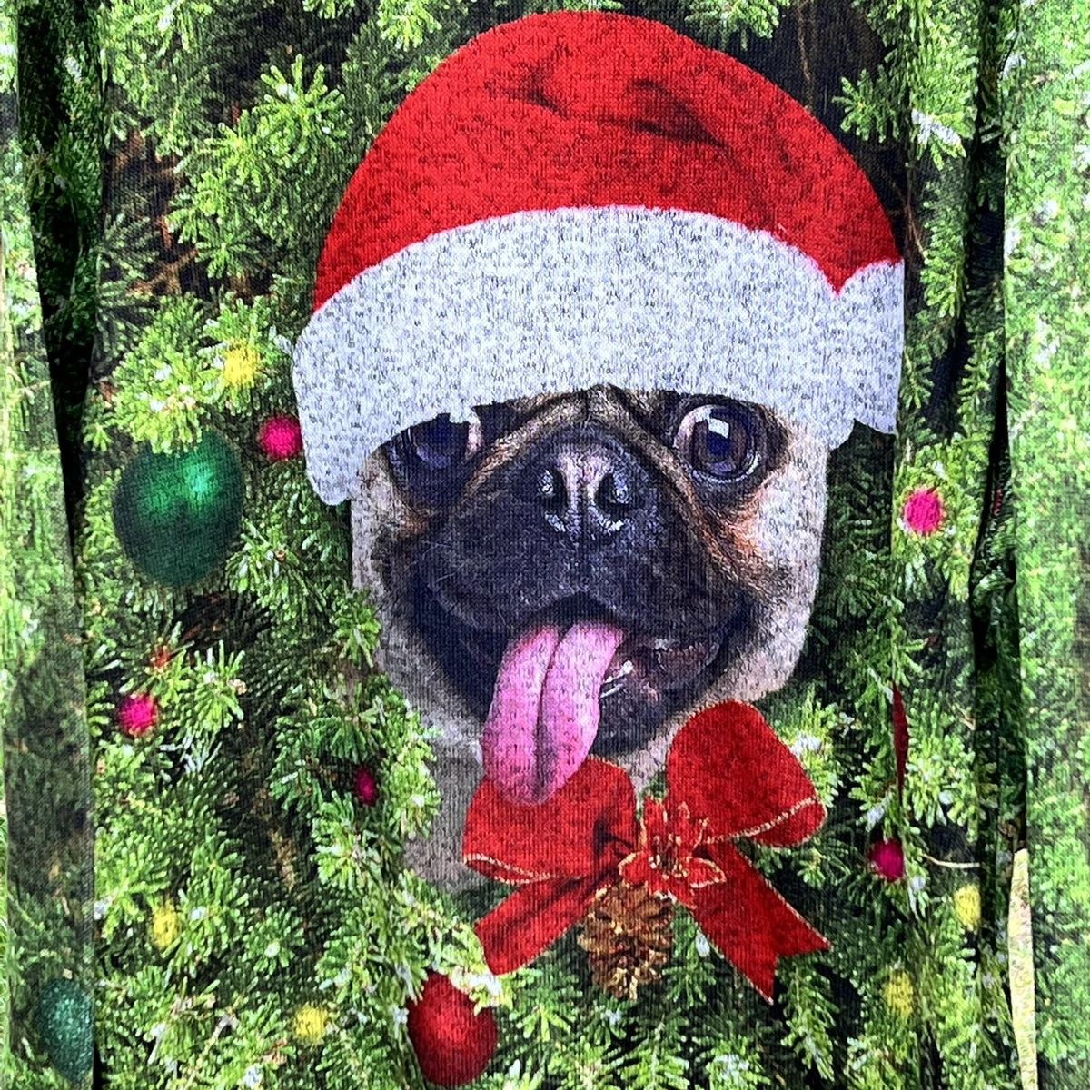 Hybrid Holiday Sweater Santa Pug Christmas Tree Ugly Party Lights
