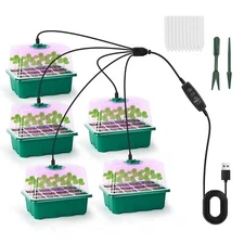 5Pcs Seed Starter Tray Greenhouse Humidity Dome Germination w/Grow Light Kit