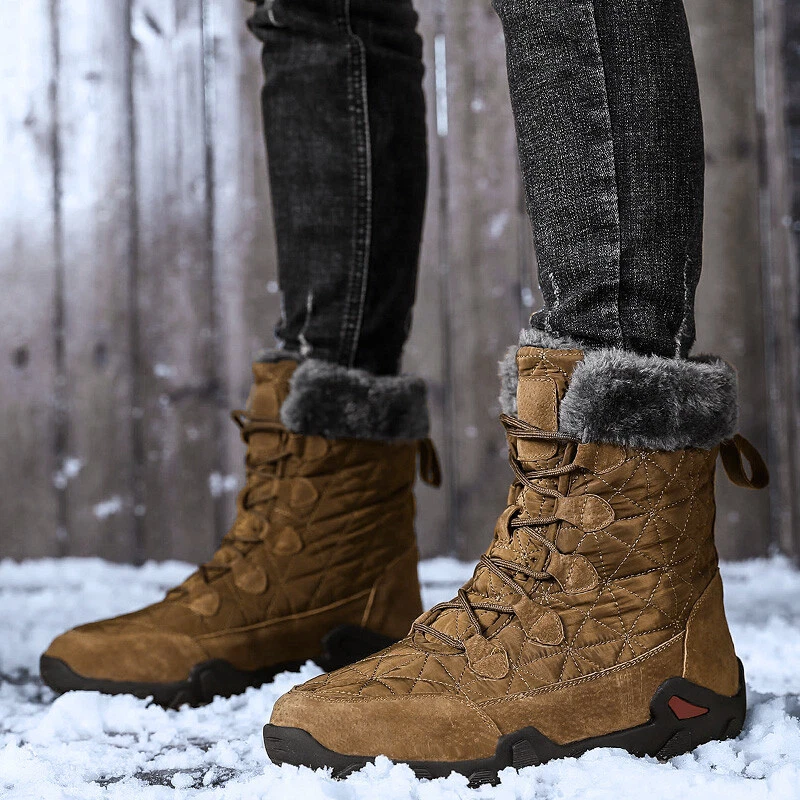 Mens Warm Casual Snow Boot Mid Calf Non-slip Winter Outdoor Fur Waterproof  Shoes