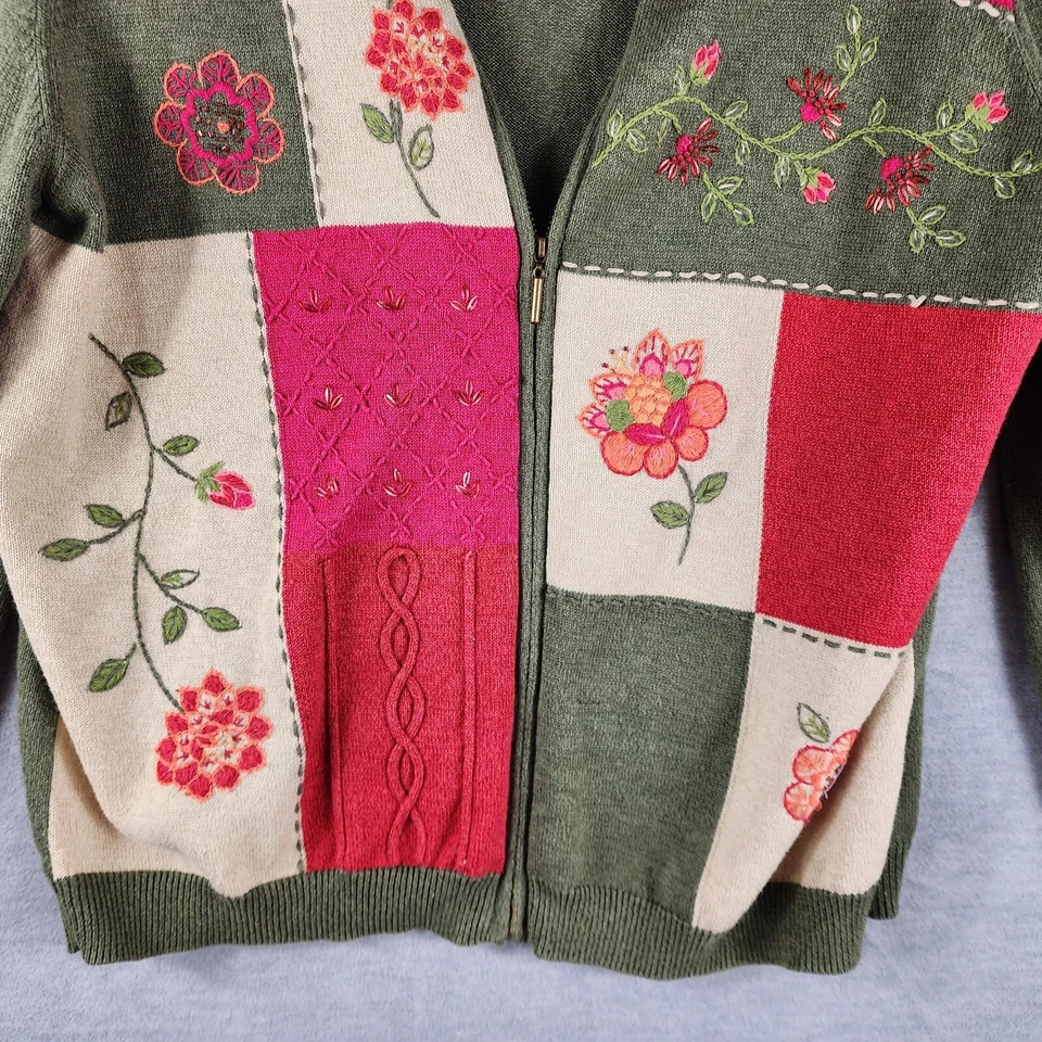 Cárdigan Suéter Alfred Dunner Mujer XL Multicolor Cremallera Parche Cuentas Sueltas Foto 4 de 4