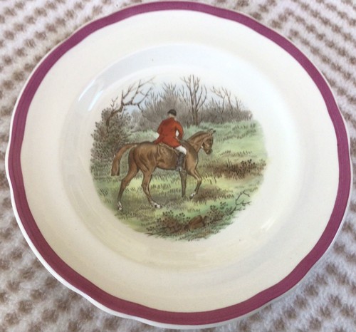 Fox Hunt Hunting Spode Magenta Rim Bread Plate Homeward - Picture 3 of 4