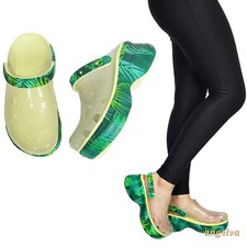 Crocs womens classic bae platform translucent tropical leaf clogs green multi