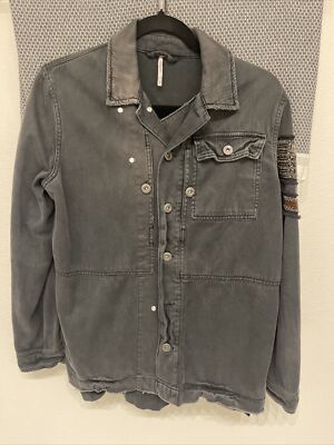 💕Free People Military Jacket Womens Surplus Jacket With Detail Washed  Black