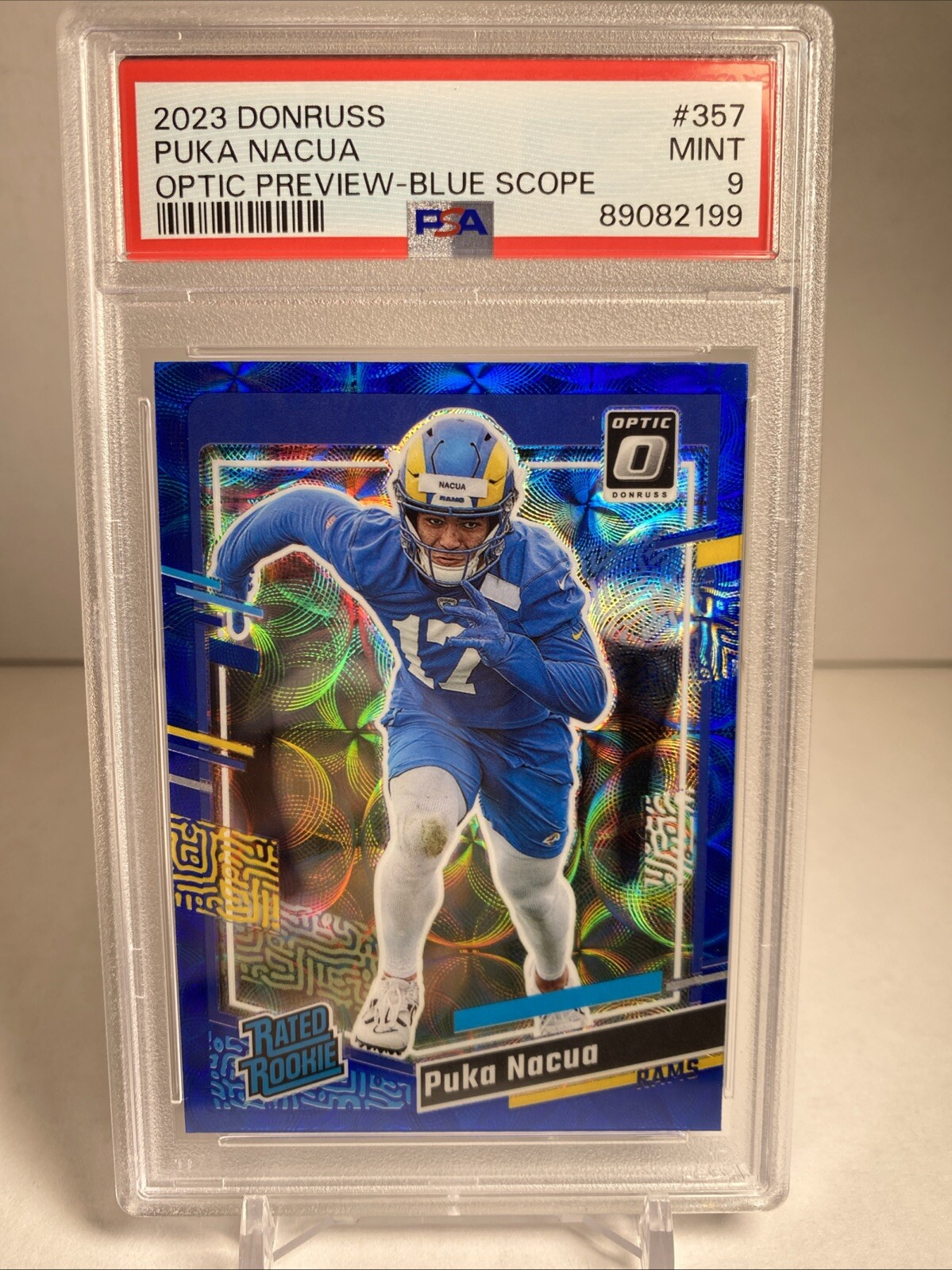 2023 Panini Donruss Rated Rookie Puka Nacua Optic Preview Blue Scope #357 PSA 9