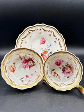 Antique Yates c1820 Tea Cup Coffee Cup And Saucer Trio Hand Painted Pink Rose #2