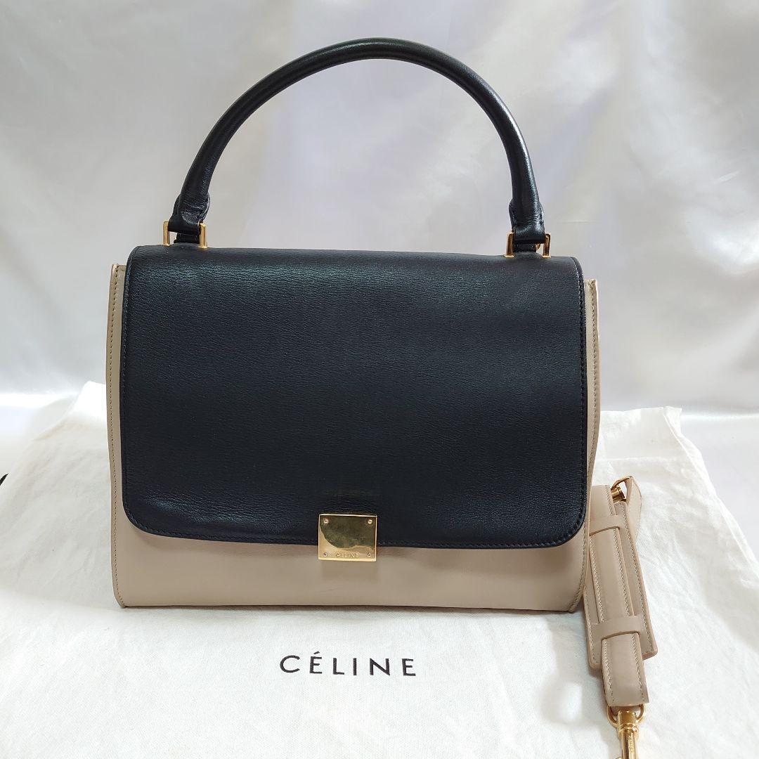 CELINE Trapeze カーフスキン 2ウェイバッグ【ランクAB】 CELINE Hand Bag Tote Bag Trapeze 2way Black Used Good Item