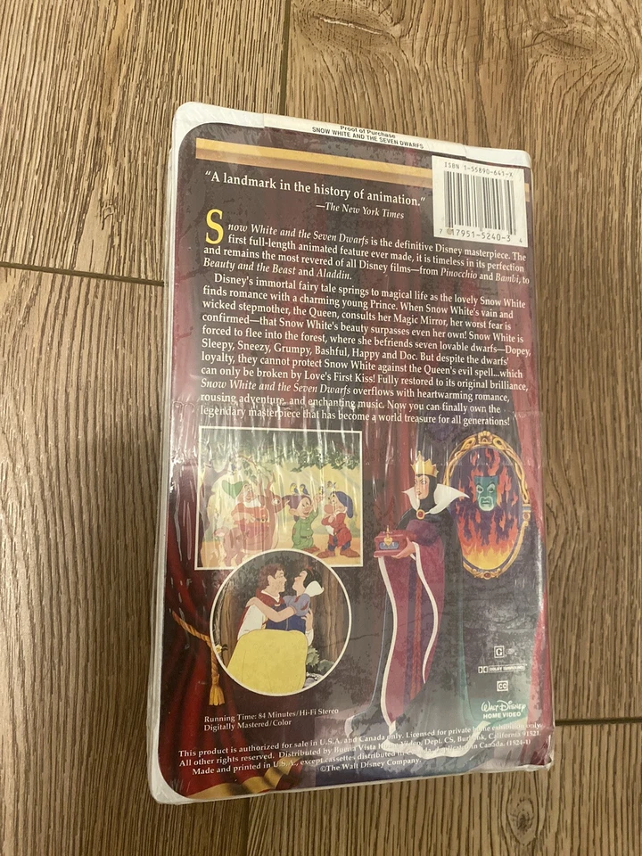 Snow White and the Seven Dwarfs (VHS, 1994) Masterpiece Collection SEALED !!! - Image 3 of 4