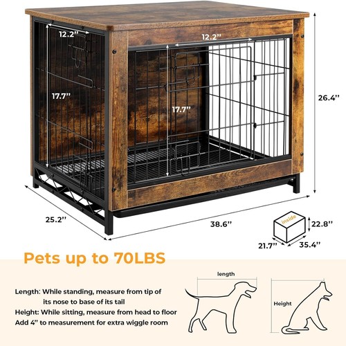 Dog Crate Furniture End Table Wooden Dog Cage Dog Kennel Indoor W/ Tray & Doors - Picture 2 of 25