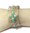 BJ Designer 925 Sterling Silver ornate turquoise gemstone bangle bracelet 54.5g — photo 7