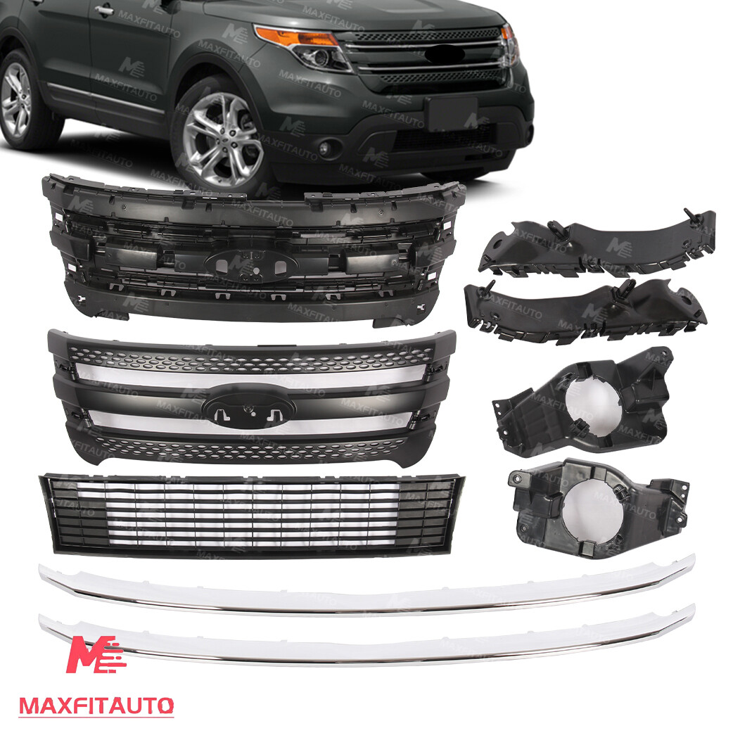 Black For Ford Explorer 2011-2015 Front Upper&Lower Bumper Grille
